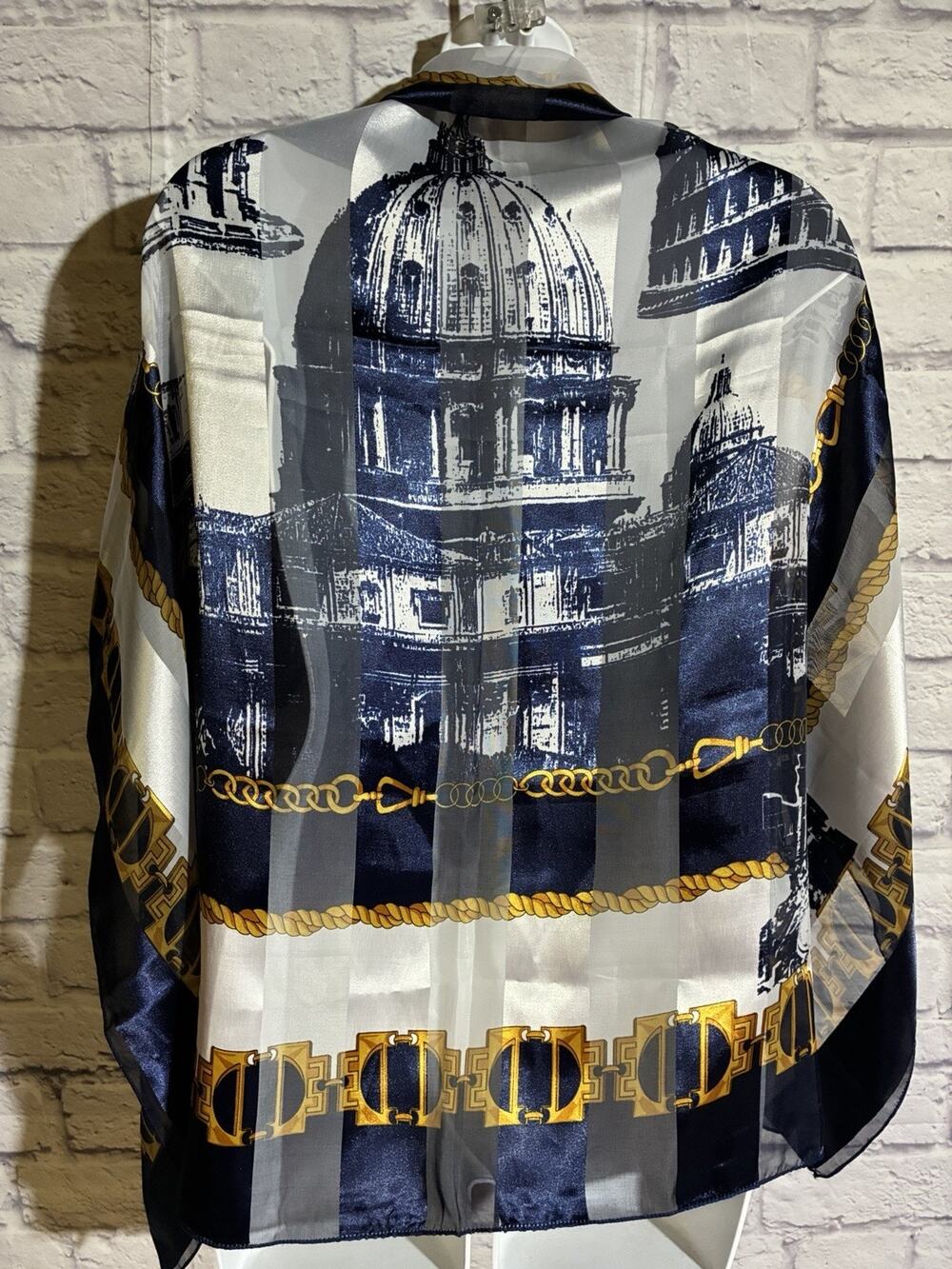 Vintage Raffaello Roma Scarf 39” Square Rome Italy Architecture Navy Gold